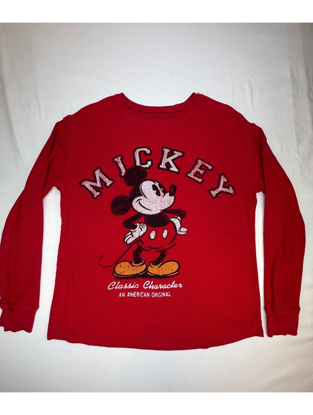 Disney Men's Long Sleeve Shirt Mickey Mouse Graphic Pullover Size Small Red